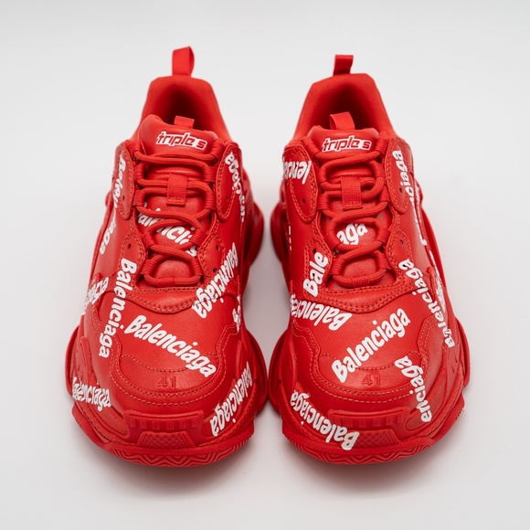 size 8 us 41eu - Balenciaga Triple S All Over Tomato Red White Allover Print - Picture 3 of 14